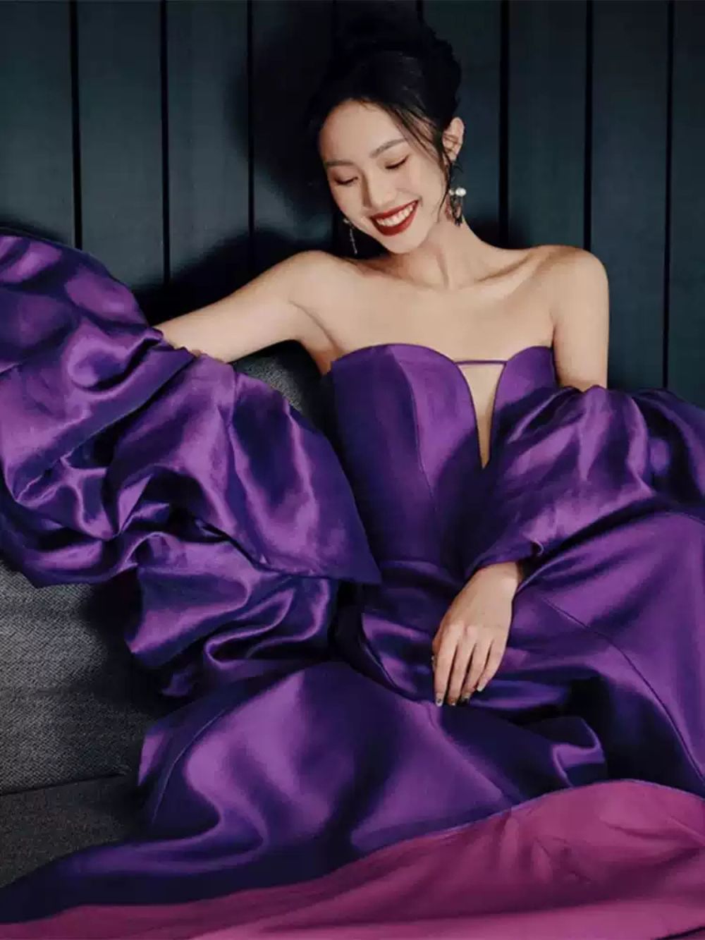 Purple Satin A-Line Evening Gown
