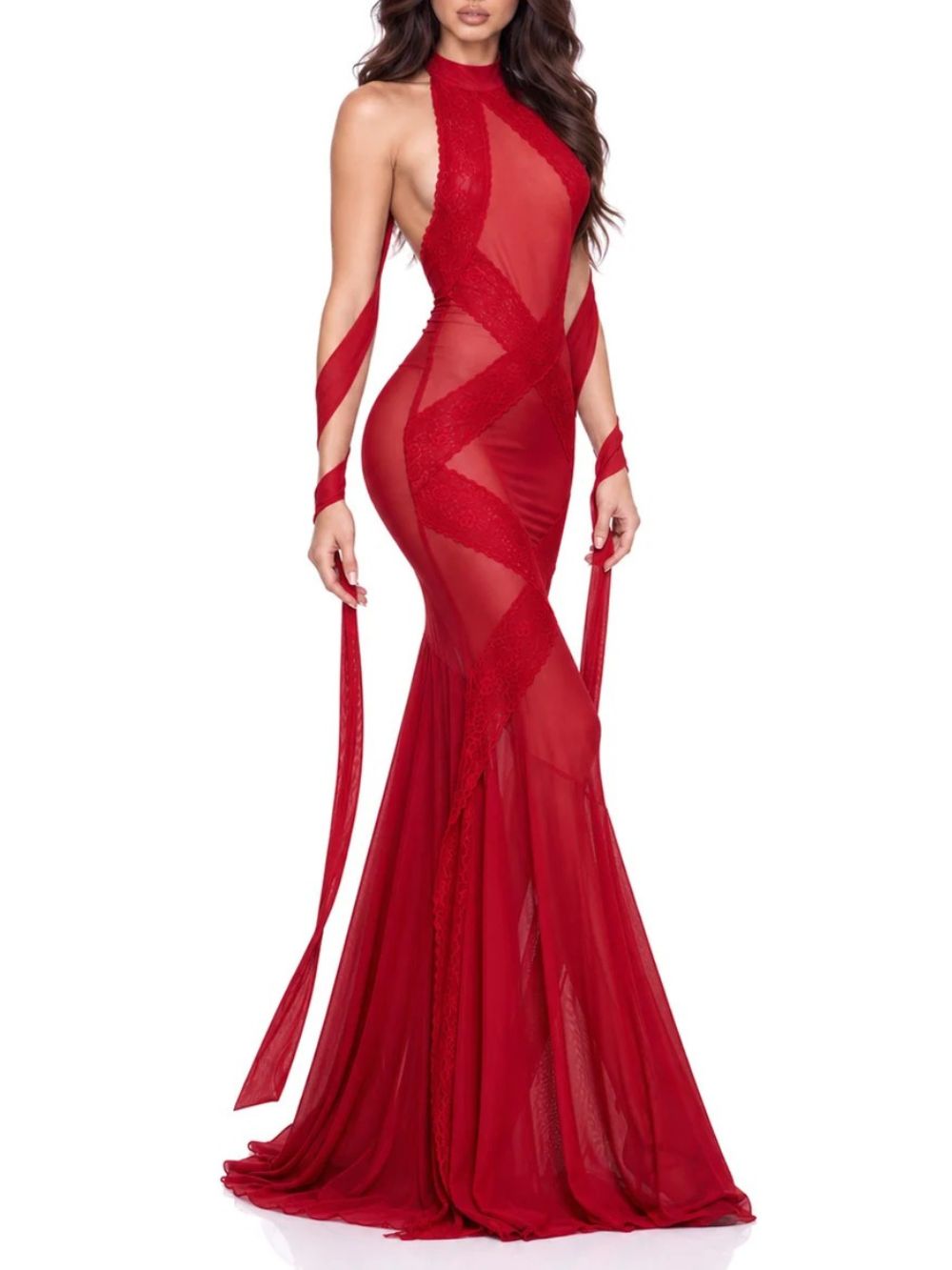 Brelza Halterneck Mesh Maxi Dress Flowering Girl
