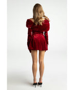 Daphne Long Sleeve Fur Velvet Mini Dress In Red Flowering Girl