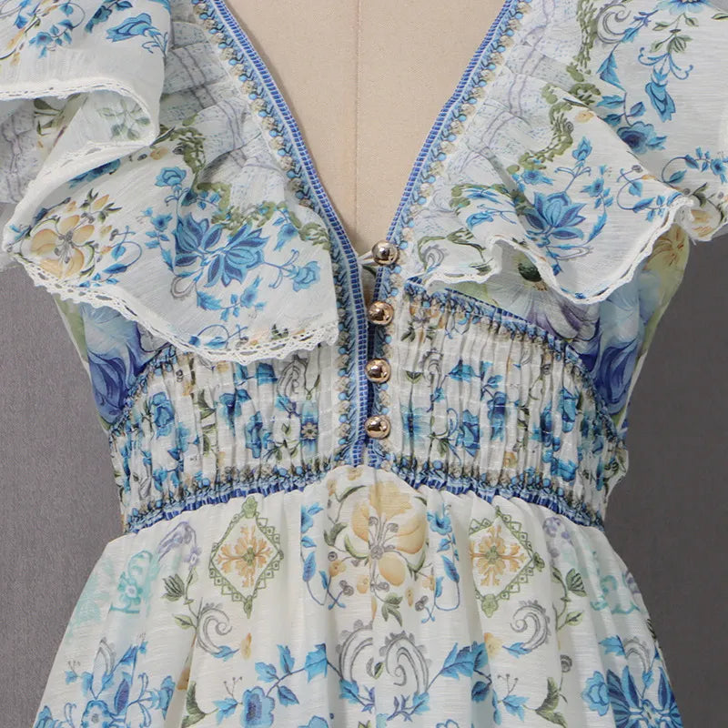 Harding V-Neck Printed Midii Dress Flowering Girl