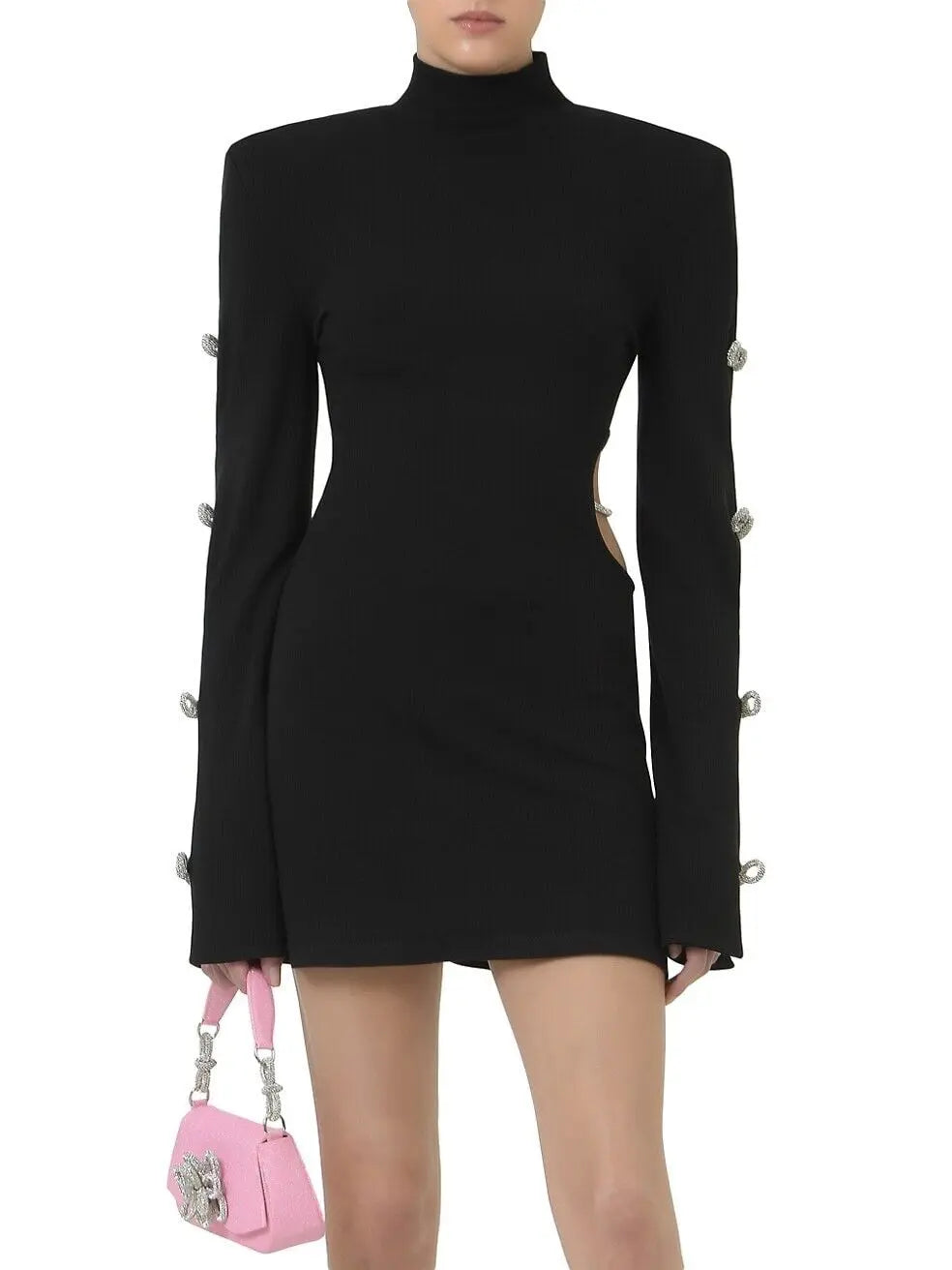 Backless Hip Wrap Mini Dress In Black Flowering Girl