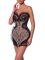 Xendril Strapless Crystal Mesh Mini Dress Flowering Girl