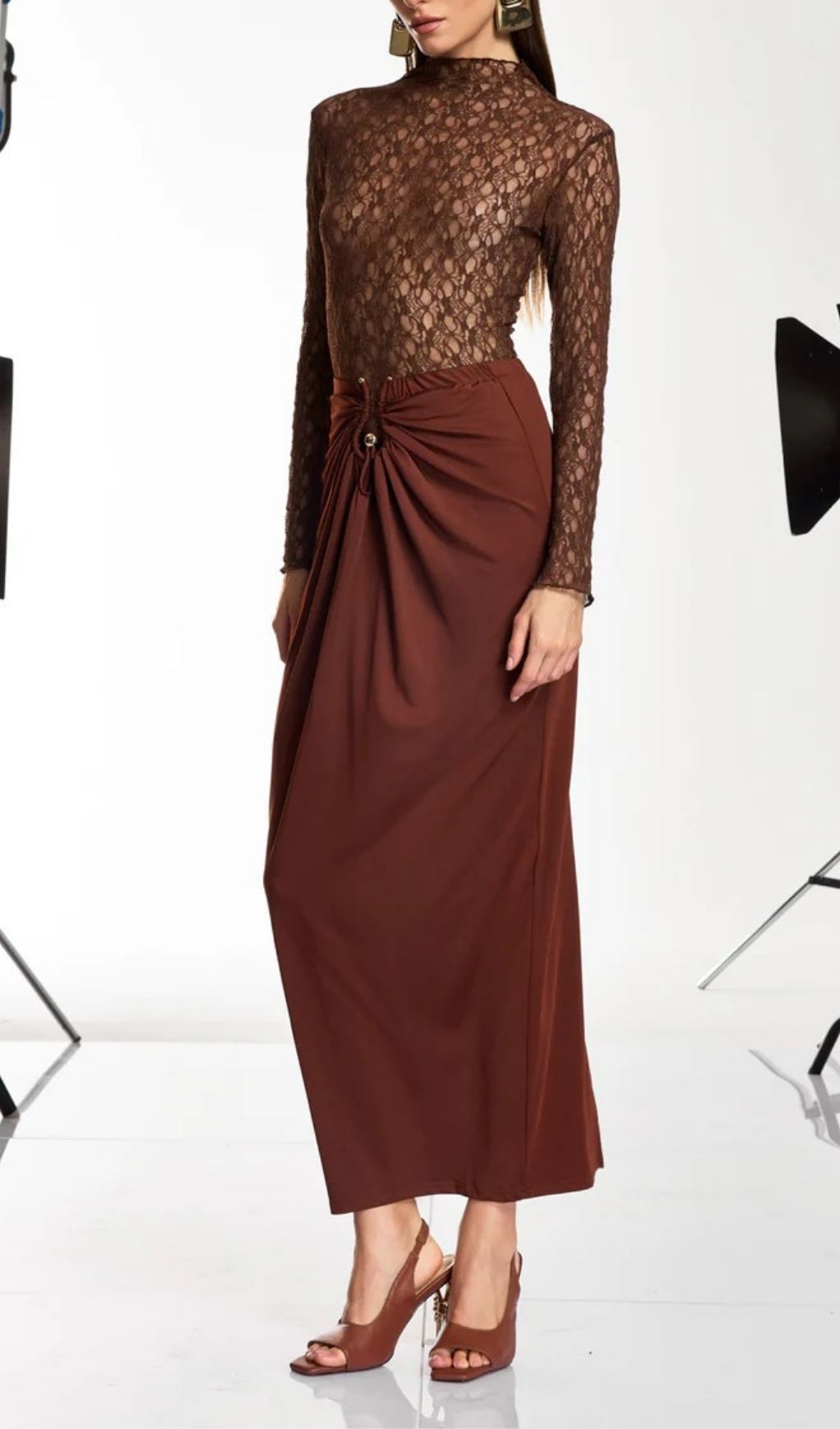 Darcila Long Sleeve Lace Ruched Skirt Set Flowering Girl