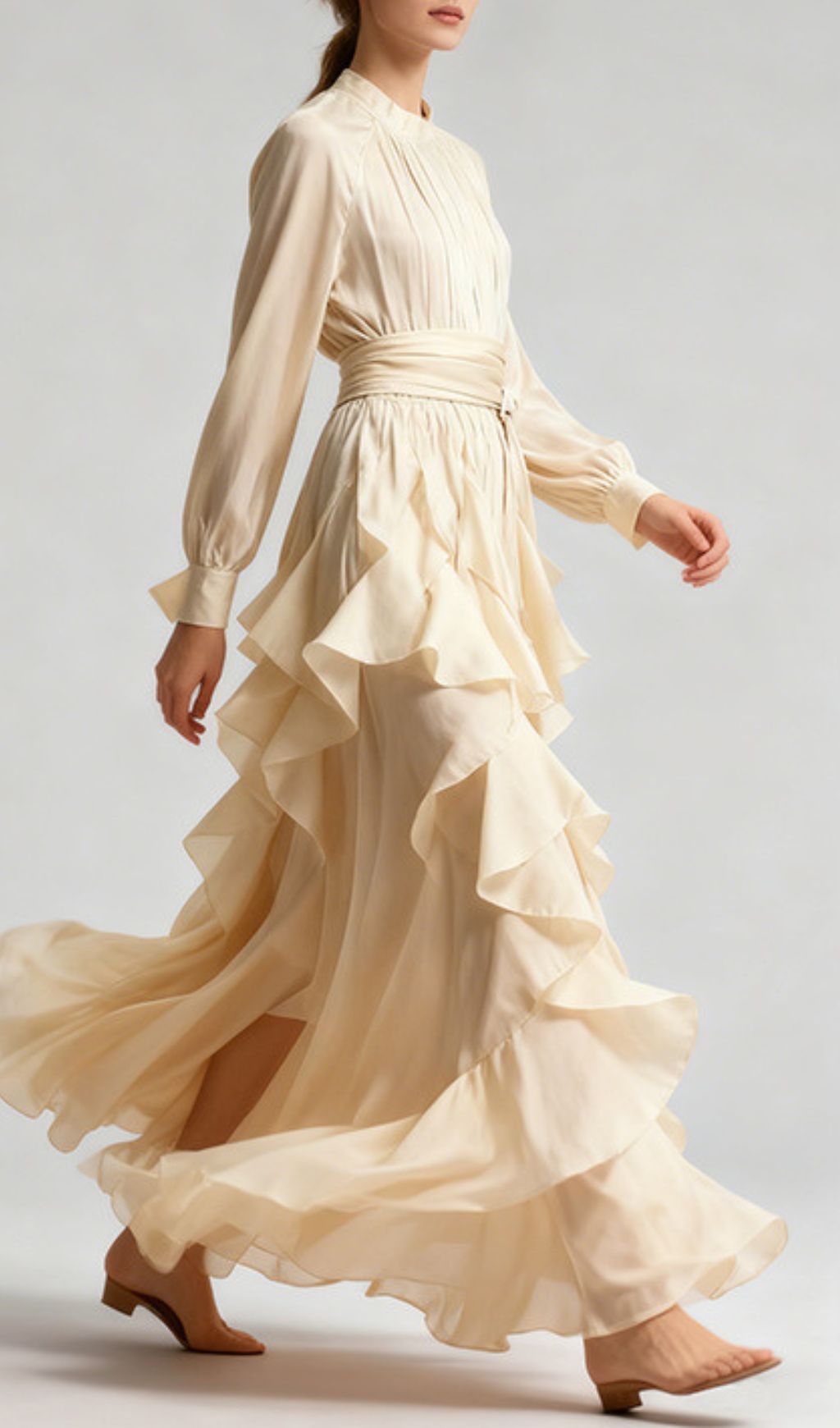 Joop Long Sleeve Ruffle Maxi Dress Flowering Girl