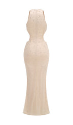 Dulcet Halter Cutout Pearl Maxi Dress Flowering Girl