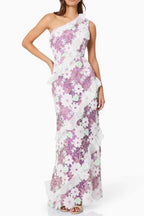 Floral One Shoulder Lace Maxi Dress In Purple Flowering Girl