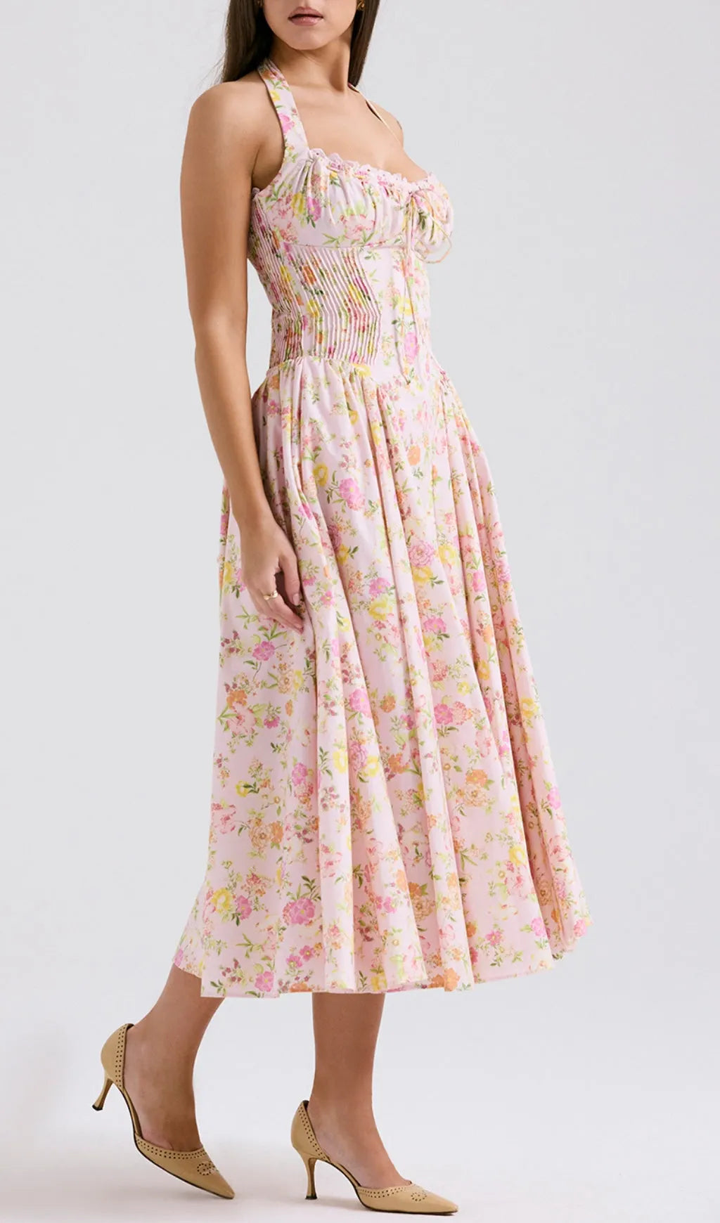 Allegro Pink Floral Midi Dress Flowering Girl