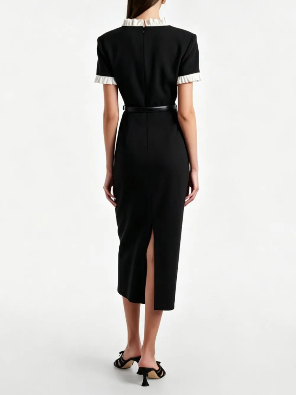 Medina Black Short Sleeve Midi Dress Flowering Girl