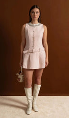 Zenobia Crystal Embellished Tweed Mini Dress With Belt – Blush Flowering Girl