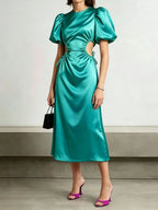 Megara Satin Cutout Puff-Sleeve Midi Dress Flowering Girl
