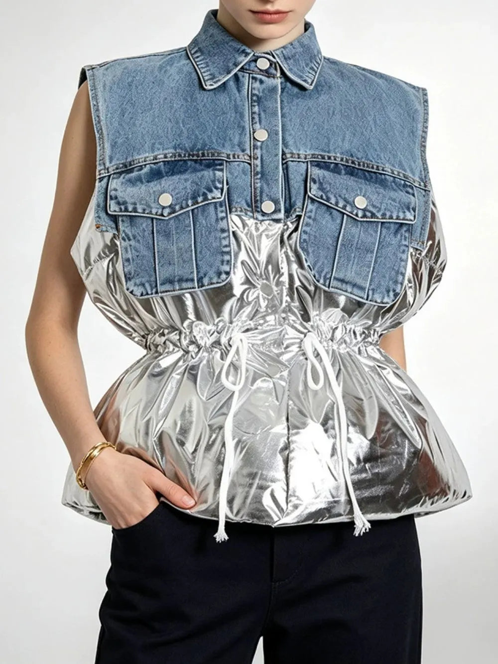 Mihaela Denim Patchwork Jacket Flowering Girl