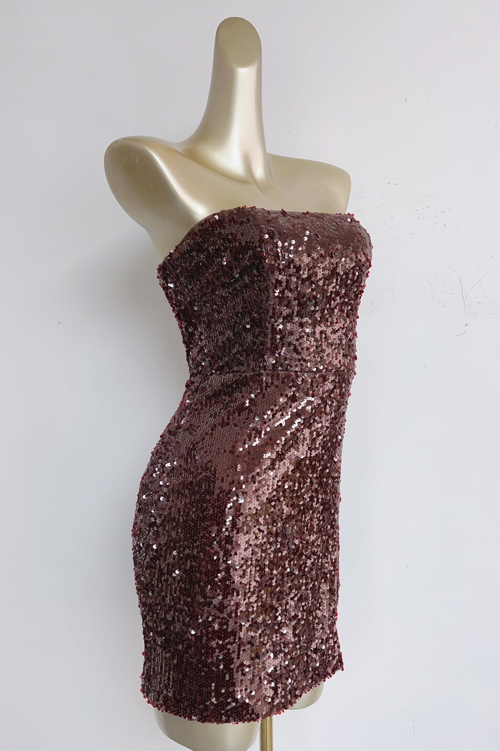 Strapless Sequin Mini Dress In Burgundy Flowering Girl