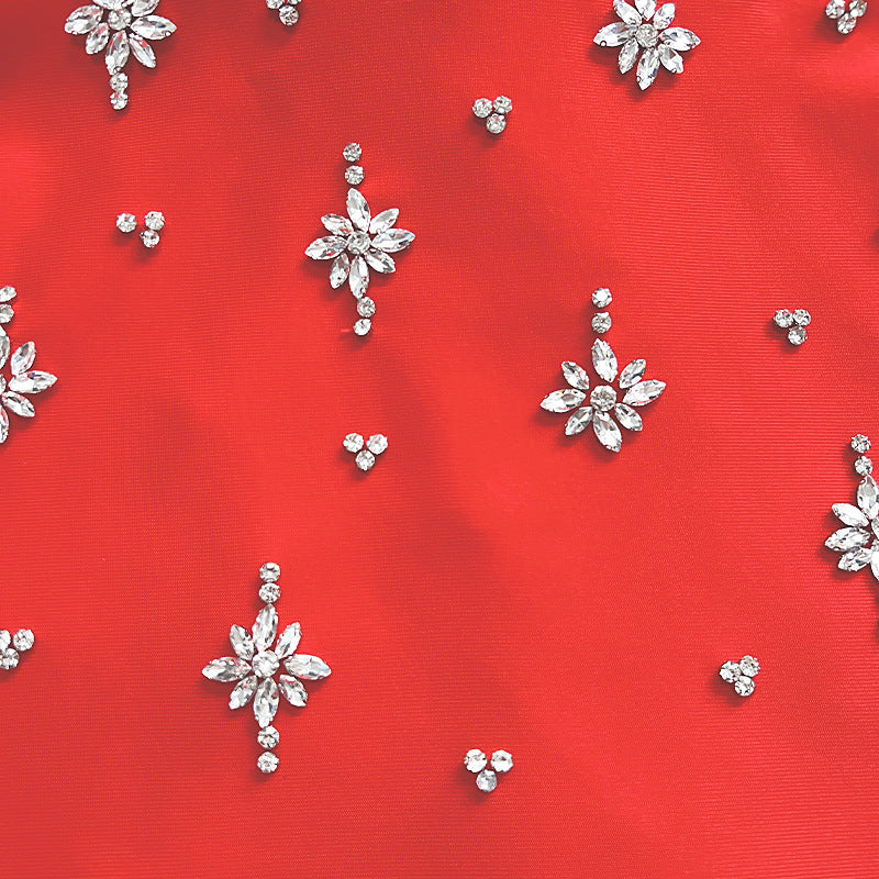 Adora Sleeveless Diamond Bow Bandage Mini Dress In Red Flowering Girl