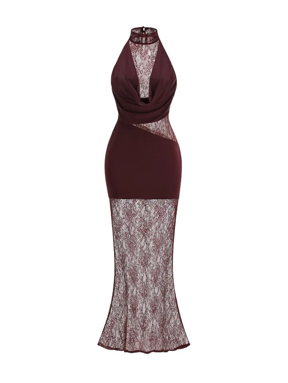Milla Wine Halter Lace Maxi Dress Flowering Girl