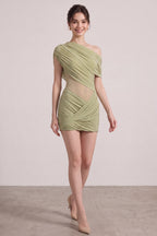 Sage Green Asymmetrical Draped Mini Dress Flowering Girl