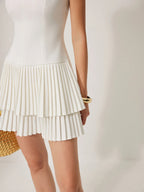 Square Neck Pleated Layered Mini Dress Flowering Girl