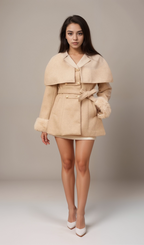 Rosella Detachable-Cape Faux-Fur Coat Flowering Girl