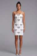 White Pearl-Beaded Grid Bodycon Mini Dress Flowering Girl