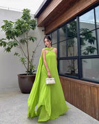 Alyssa Pleated Grass Green Maxi Dress Flowering Girl