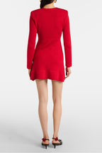 Betty Patch-Pocket Round-Neck Knitted Mini Dress In Red Flowering Girl
