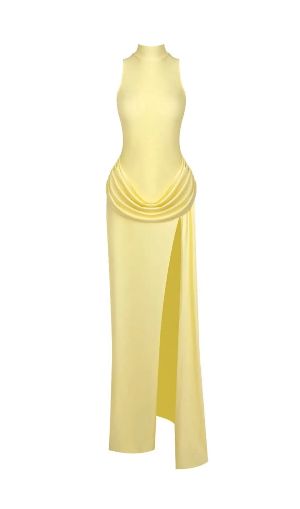 Gryta Yellow Halter Ruched Maxi Dress Flowering Girl
