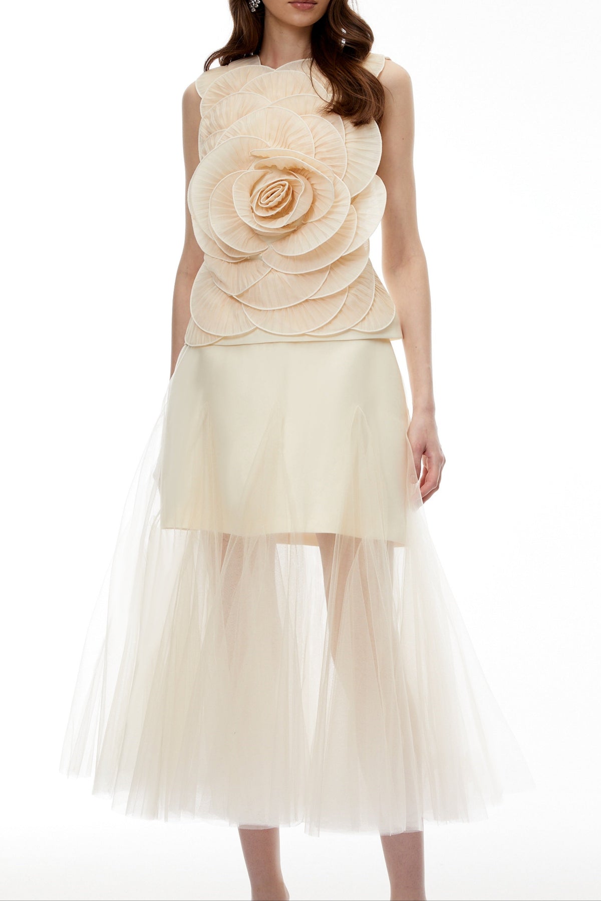 Karima Neutral 3D Petal Top & Skirt Set Flowering Girl