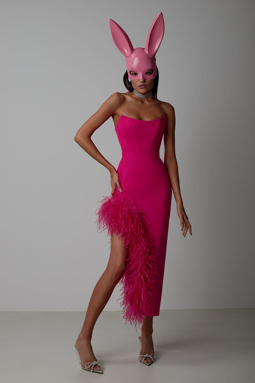 Feather High-Low Dress In Pink Flowering Girl