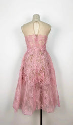 PINK FLORAL LACE EMBROIDER MIDI DRESS Flowering Girl