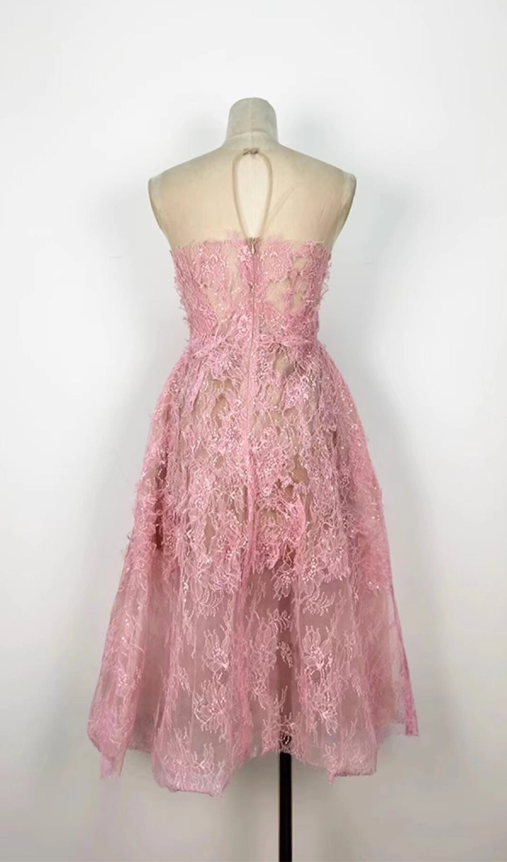 PINK FLORAL LACE EMBROIDER MIDI DRESS Flowering Girl