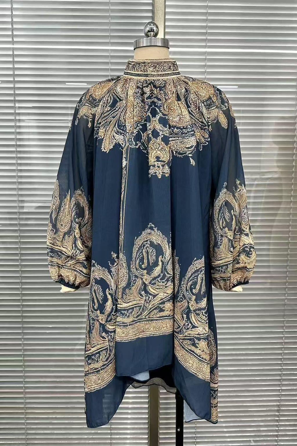 Navy Blue Sheer Chiffon Loose A-Line High-Low Drape Mini Dress Flowering Girl