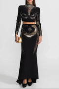 Rosalind Embellished Co-Ord Set with Silver and Gold Sequin Detailing - Black Flowering Girl