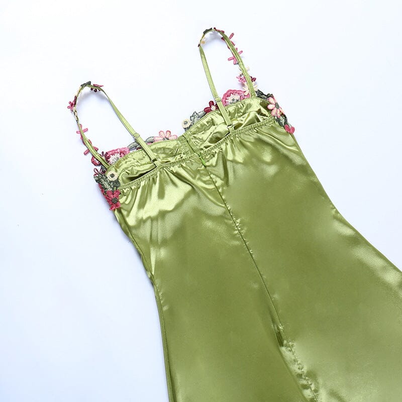 Floral Strap Satin Dress Flowering Girl