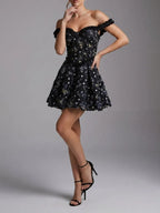 Jyvric Black Off Shoulder Flower Mini Dress Flowering Girl