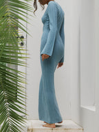 Blue Long Knit Dress Flowering Girl