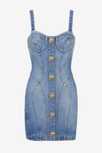 Ogana Gold Buttoned Denim Mini Dress Flowering Girl