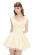 bernice backless pleated puffy Mini Dress - Champagne Flowering Girl