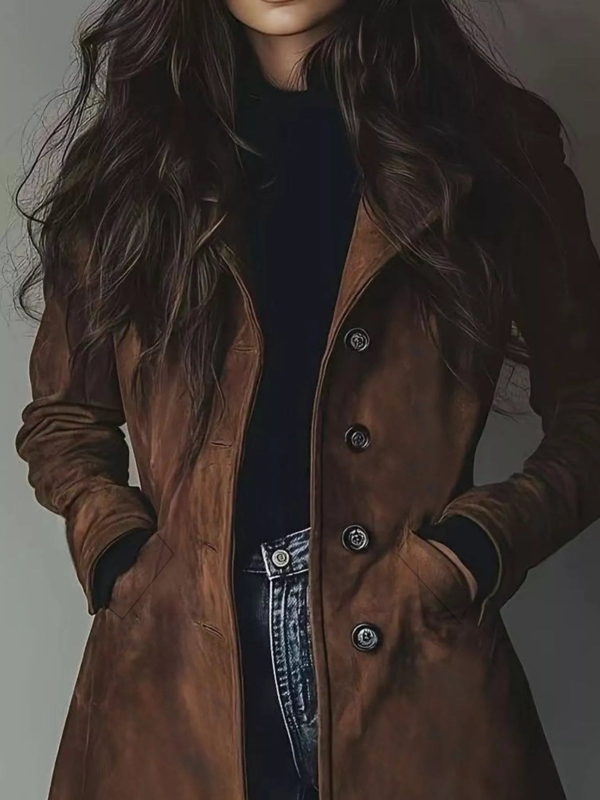 Button Up Long Sleeve Trench Coat Flowering Girl