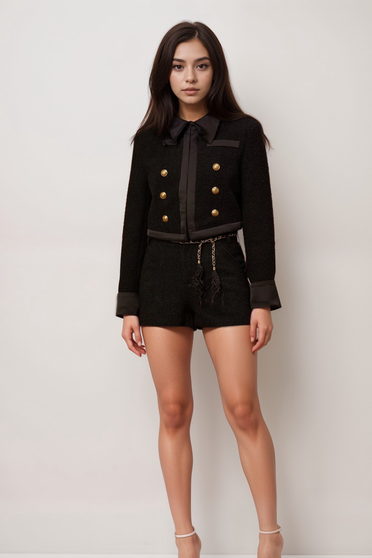 Antonia Black Tweed Jacket & Shorts Matching Set Flowering Girl