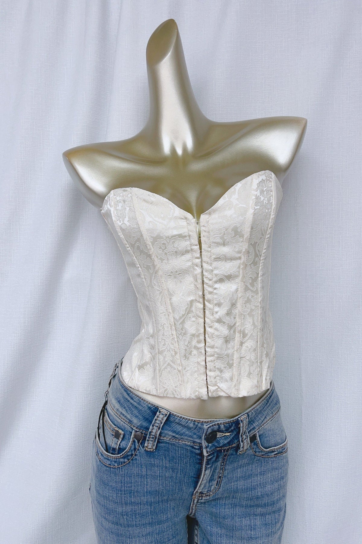 Brocade Satin Strapless Corset Top in white Flowering Girl