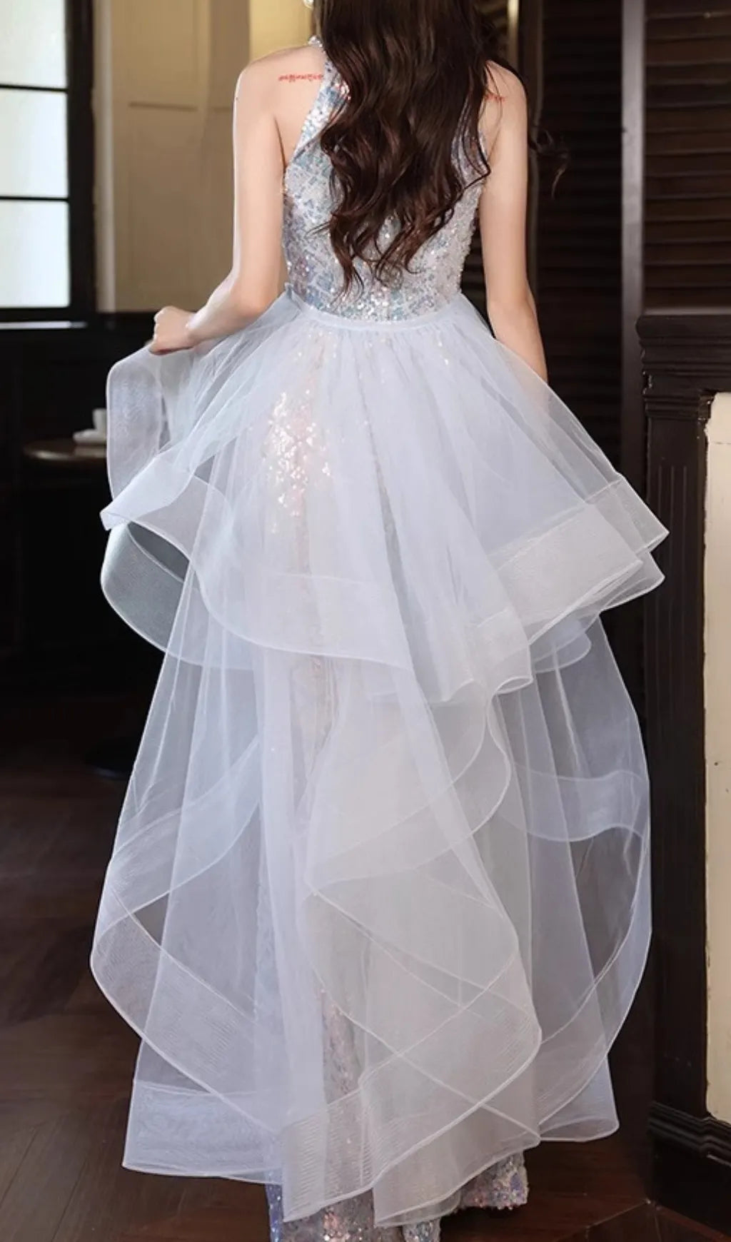 Cosette Halter Sequin Mesh Maxi Dress Flowering Girl
