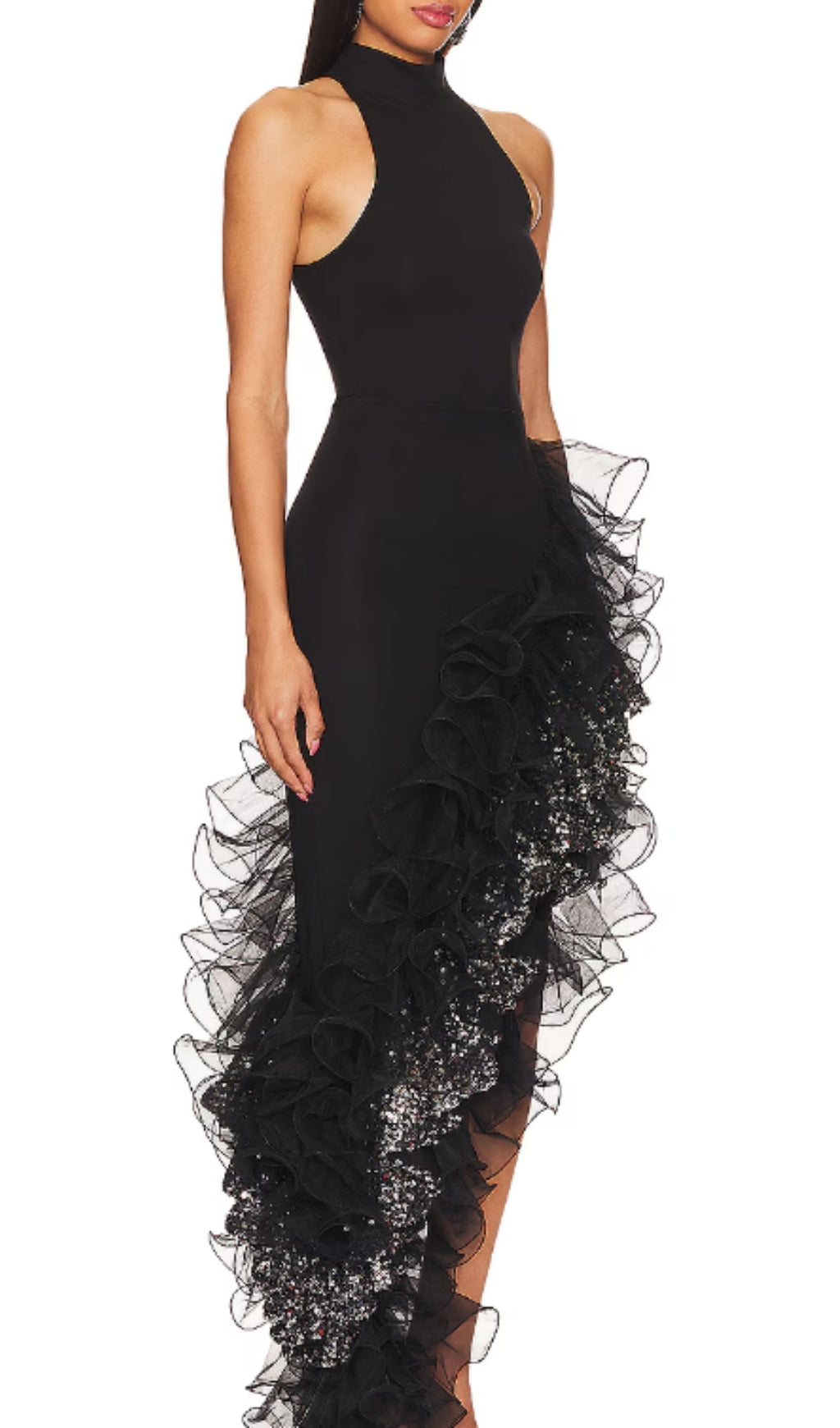 Donny Black Halter Mesh Maxi Dress Flowering Girl