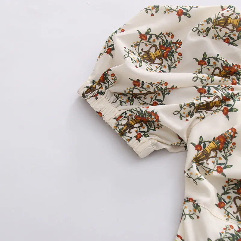 Leslye Printed Puff Sleeve Mini Dress Flowering Girl