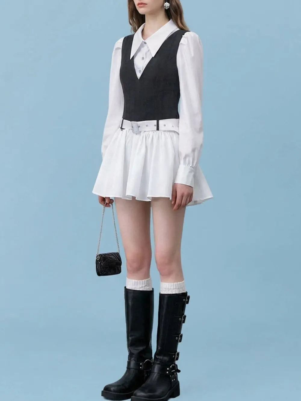 Qoryndal Long Sleeve Mini Dress With Belt Flowering Girl