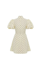 Mock Neck Puff Sleeve Polka Dot Mini Dress Flowering Girl