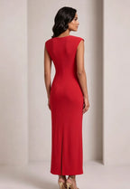 Red Stretch Jersey Or Crepe Fitted Column Dress Flowering Girl