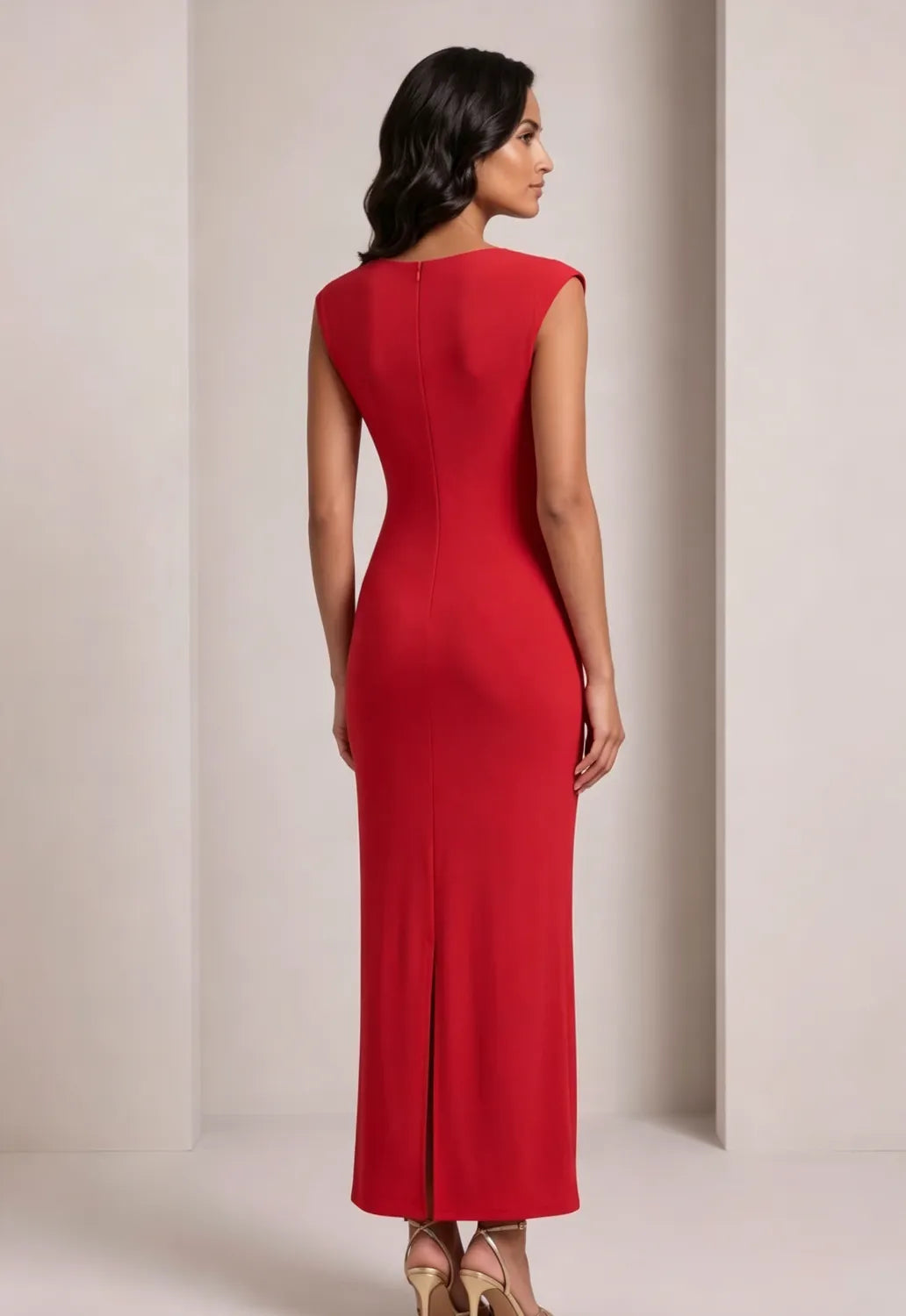 Red Stretch Jersey Or Crepe Fitted Column Dress Flowering Girl
