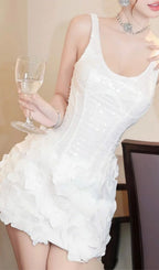Kami White Strappy Sequin Flower Mini Dress Flowering Girl