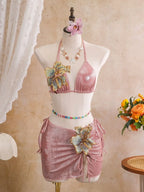Ambric Pink Flower Three-Piece Swimsuit Flowering Girl