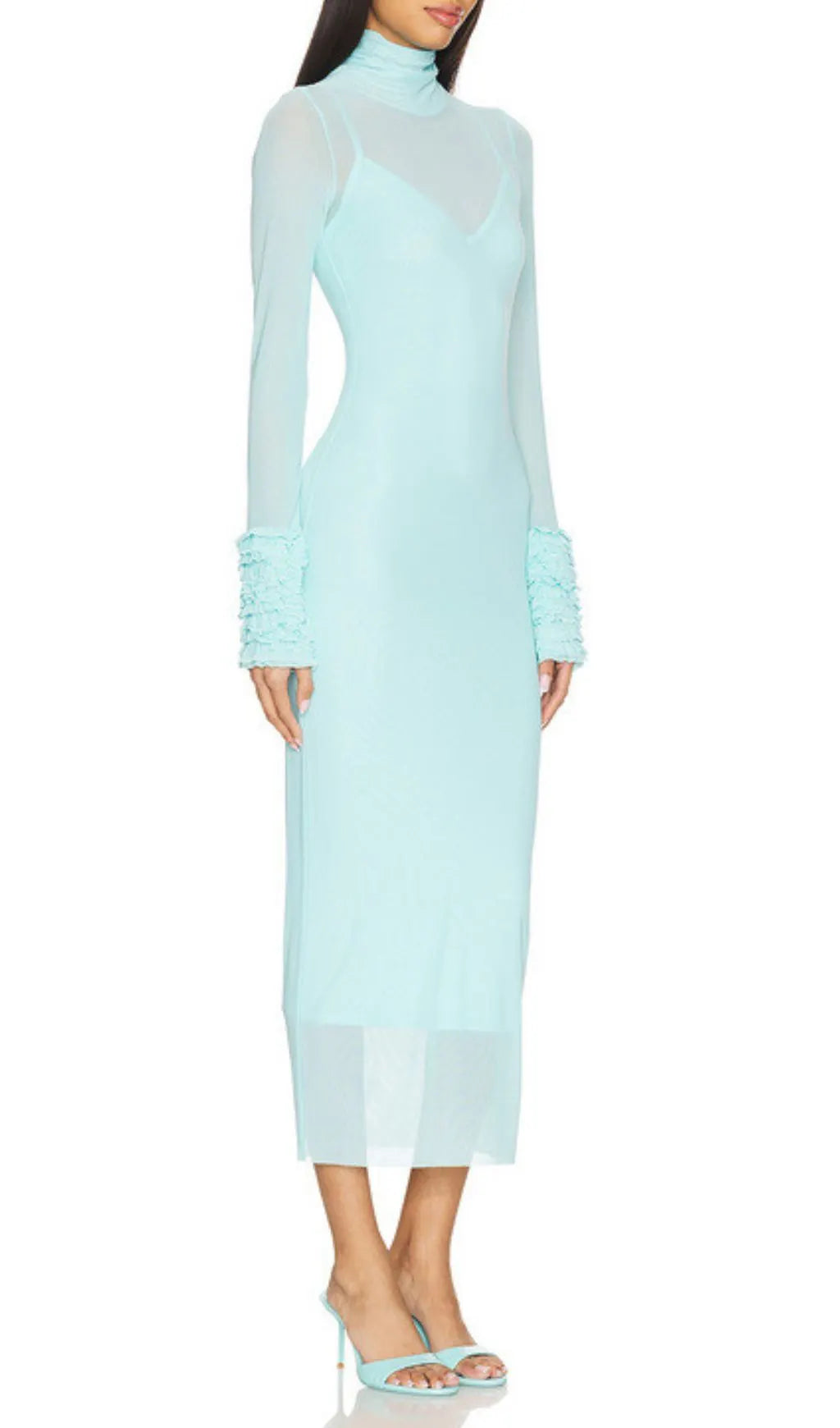 Fabunni Long Sleeve Mesh Midi Dress Flowering Girl