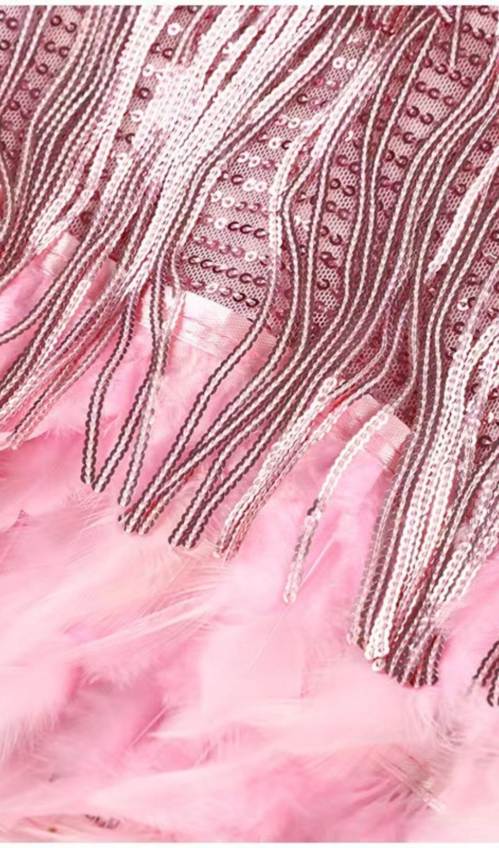 Pink Tassel Feather Mini Dress Flowering Girl